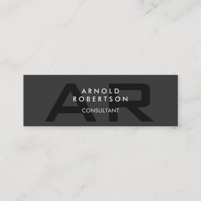 Slim Monogram Plain Grey Trendy Business Card (Front)