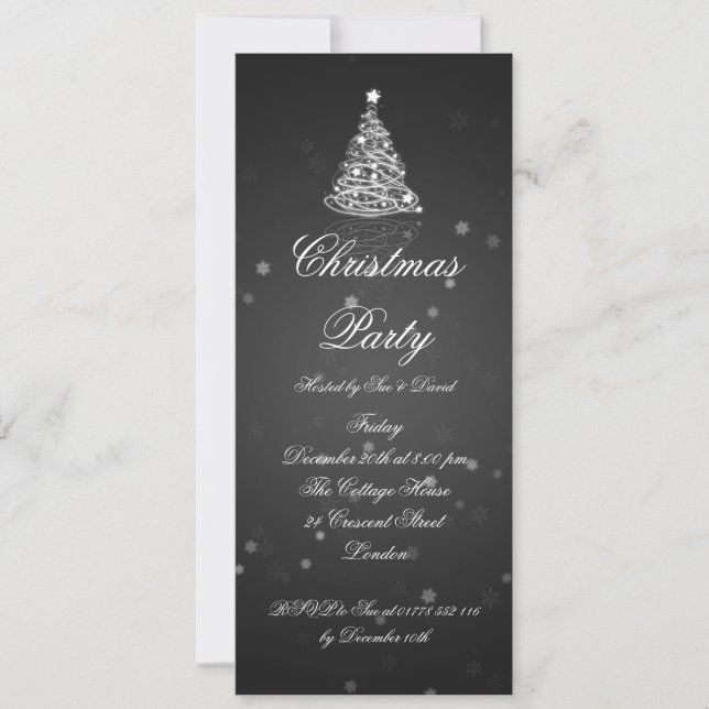 Slim Party Invitation Elegant Modern Tree Black (Front)