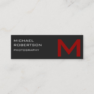 Slim Red Grey Monogram Photographer Business Card