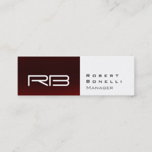 Slim Red White Monogram Manager Business Card