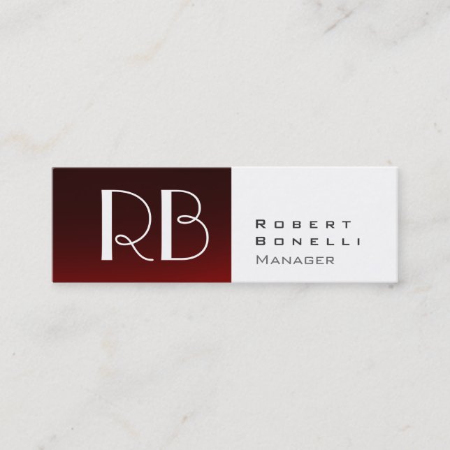 Slim Red White Monogram Manager Business Card (Front)