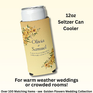 Slim Seltzer Can Cooler  Golden Yellow Flowers  
