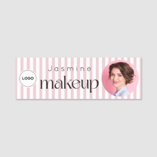 Slim Stripes Beauty Professional MUA Photo Qr Name Tag
