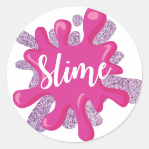 Slime birthday favour stickers in pink and purple