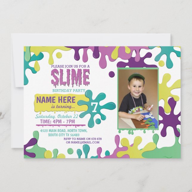 Slime Birthday Party Dripping Photo Invite 6 7 8 9 (Front)