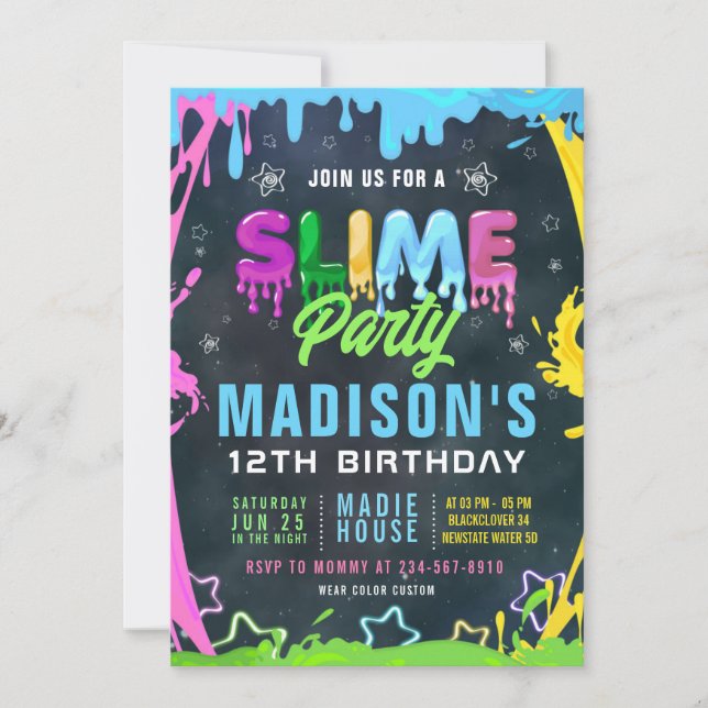 Slime Birthday Party Editable Template Invitation (Front)