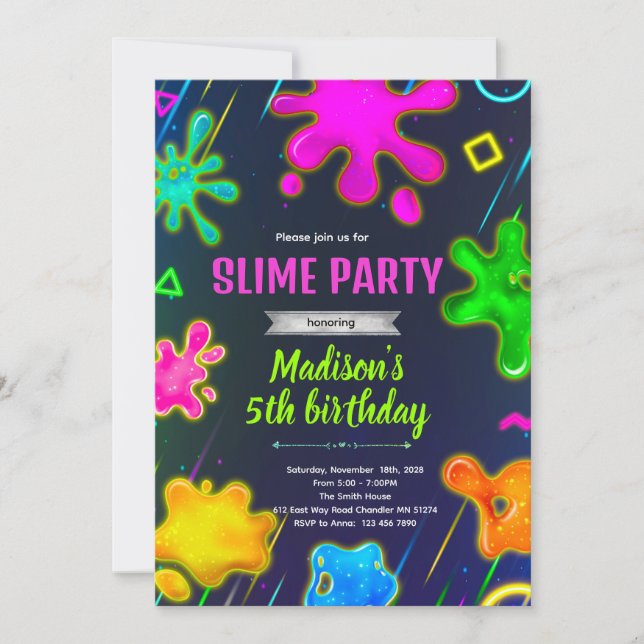 Slime Birthday party Invitation (Front)
