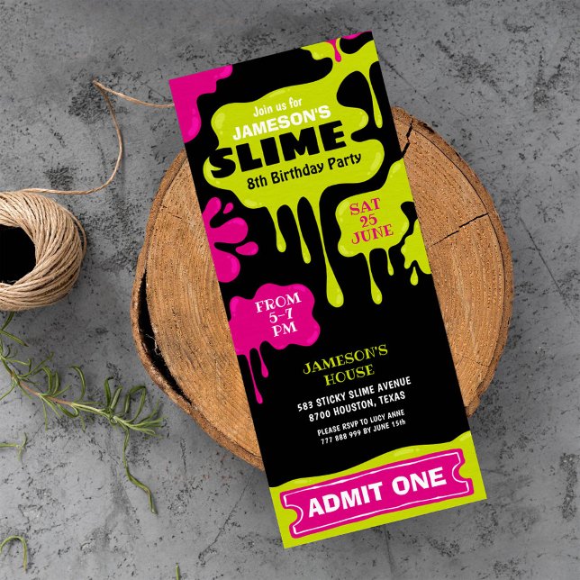 Slime birthday party ticket admit one invitation (Creator Uploaded)
