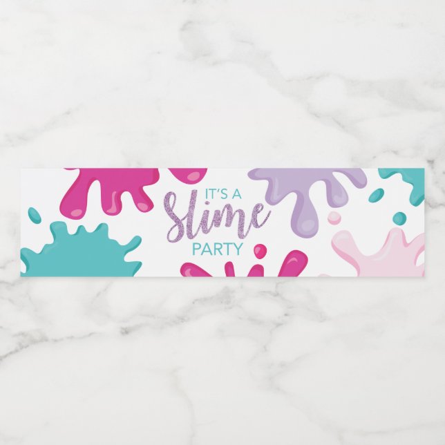 Slime birthday party water bottle labels pink (Single Label)