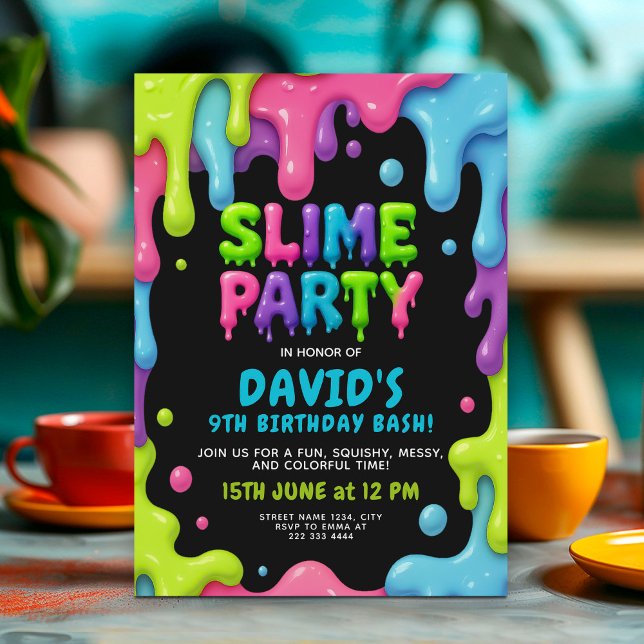 Slime Birthday Party with Neon Drips Invitation (Creator Uploaded)