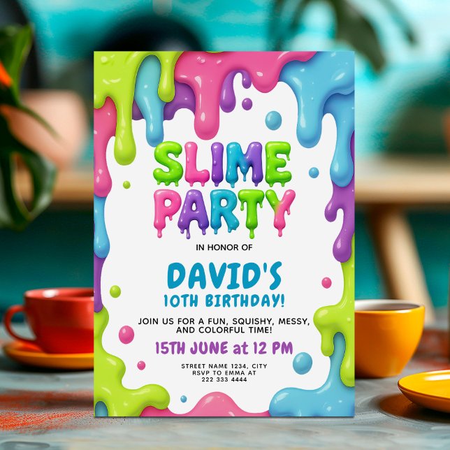 Slime Birthday with Colourful Neon Drips Invitation (Creator Uploaded)
