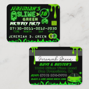 Slime Green VIP Birthday Credit Card Invitations