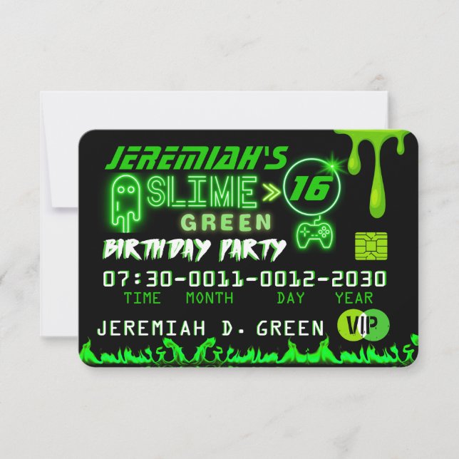 Slime Green VIP Birthday Party Credit Card (Front)