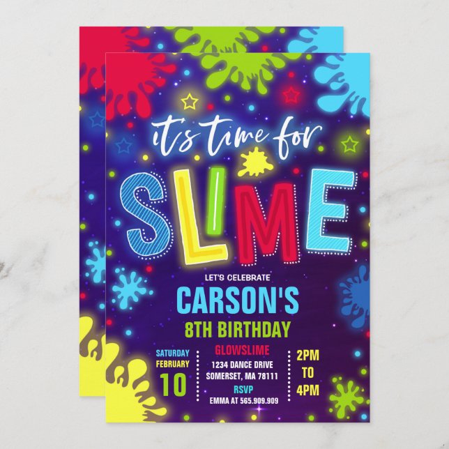 Slime Invitation Glow Slime Party Neon Slime Party (Front/Back)
