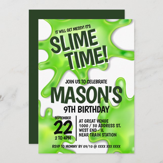 Slime Party Birthday Invitation (Front/Back)