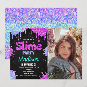 Slime Party Birthday Photo Invitation Glitter