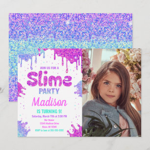 Slime Party Photo Birthday Invitation Glitter
