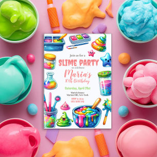 Slime Party Rainbow Birthday Party Invitation
