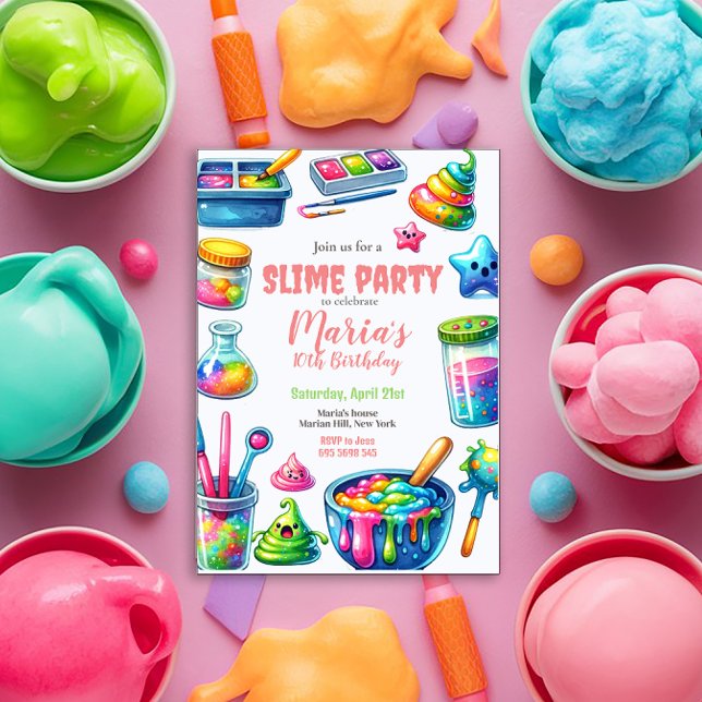 Slime Party Rainbow Birthday Party Invitation (Creator Uploaded)