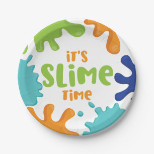 Slime Time Birthday Party Plates Orange Blue Green