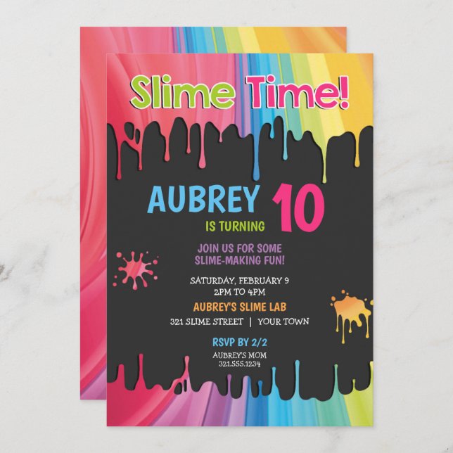 Slime Time Rainbow Birthday Party Invitation (Front/Back)