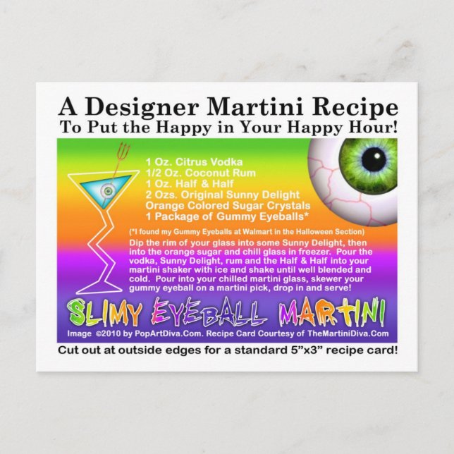 Slimy Eyeball Halloween Martini Recipe Postcard (Front)