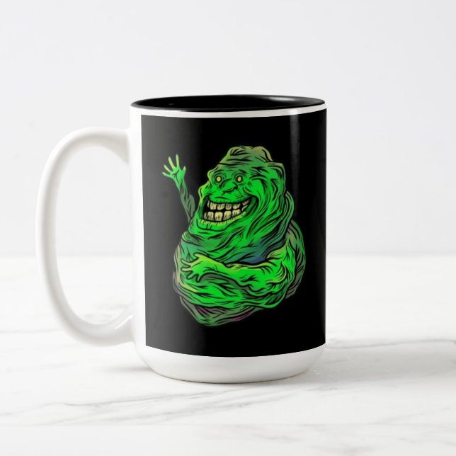 Slimy Green Ghost! Two-Tone Coffee Mug (Left)