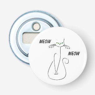 Slinky Black Cat Meow Meow Custom Text Green Eyes Bottle Opener