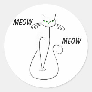 Slinky Black Cat Meow Meow Custom Text Green Eyes Classic Round Sticker
