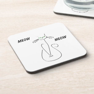 Slinky Black Cat Meow Meow Custom Text Green Eyes Coaster