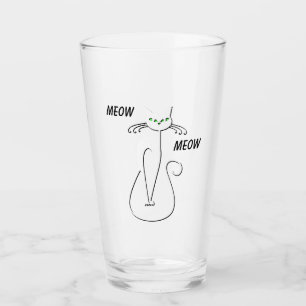 Slinky Black Cat Meow Meow Custom Text Green Eyes Glass