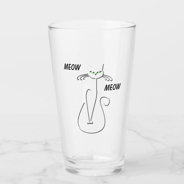 Slinky Black Cat Meow Meow Custom Text Green Eyes Glass (Front)