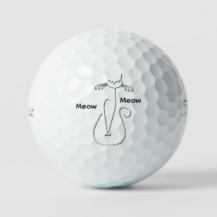Slinky Black Cat Meow Meow Custom Text Green Eyes Golf Balls