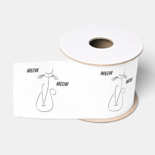 Slinky Black Cat Meow Meow Custom Text Green Eyes Grosgrain Ribbon