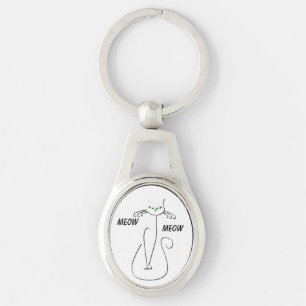 Slinky Black Cat Meow Meow Custom Text Green Eyes Key Ring