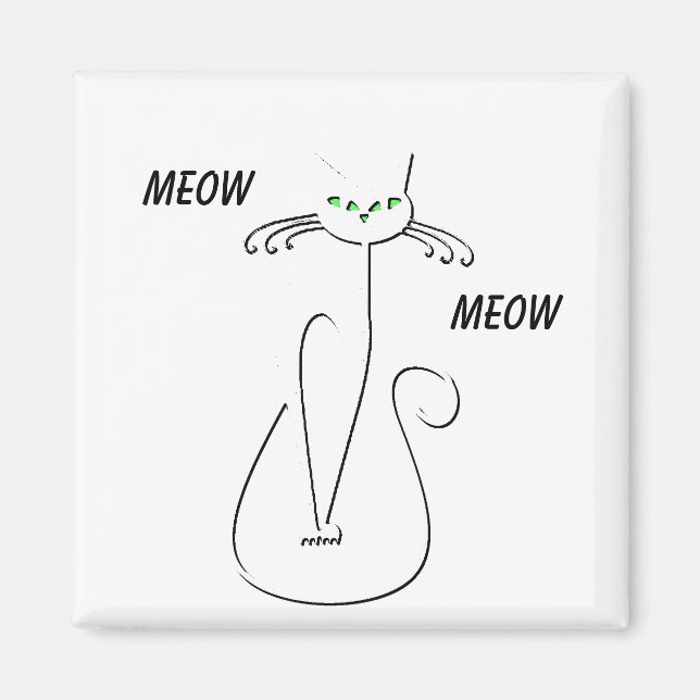 Slinky Black Cat Meow Meow Custom Text Green Eyes Magnet (Front)