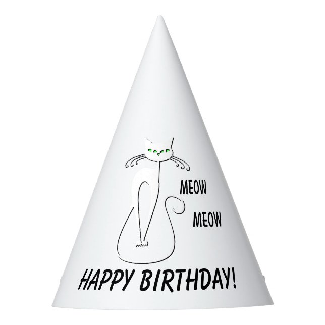 Slinky Black Cat Meow Meow Custom Text Green Eyes Party Hat (Front)