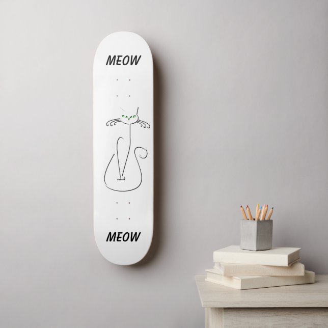 Slinky Black Cat Meow Meow Custom Text Green Eyes Skateboard (Wall Art)