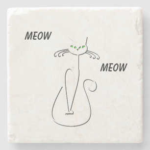 Slinky Black Cat Meow Meow Custom Text Green Eyes Stone Coaster