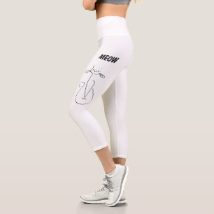 Slinky Black Cat Meow Meow Green Eyes Capri Leggings