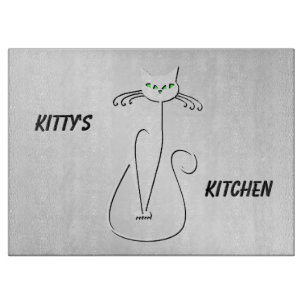 Slinky Black Cat Meow Meow Green Eyes on silver Cutting Board