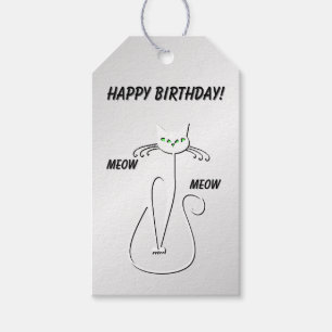 Slinky Black Cat Meow Meow Green Eyes on silver Gift Tags