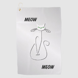 Slinky Black Cat Meow Meow Green Eyes on silver Golf Towel