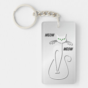Slinky Black Cat Meow Meow Green Eyes on Silver Key Ring