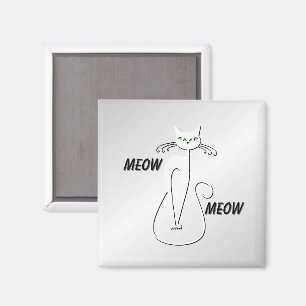 Slinky Black Cat Meow Meow Green Eyes on silver Magnet