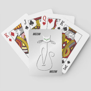 Slinky Black Cat Meow Meow Green Eyes on silver Playing Cards