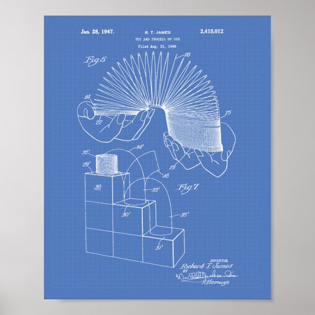 Slinky Toy 1946 Patent Art - Blueprint Poster (Front)