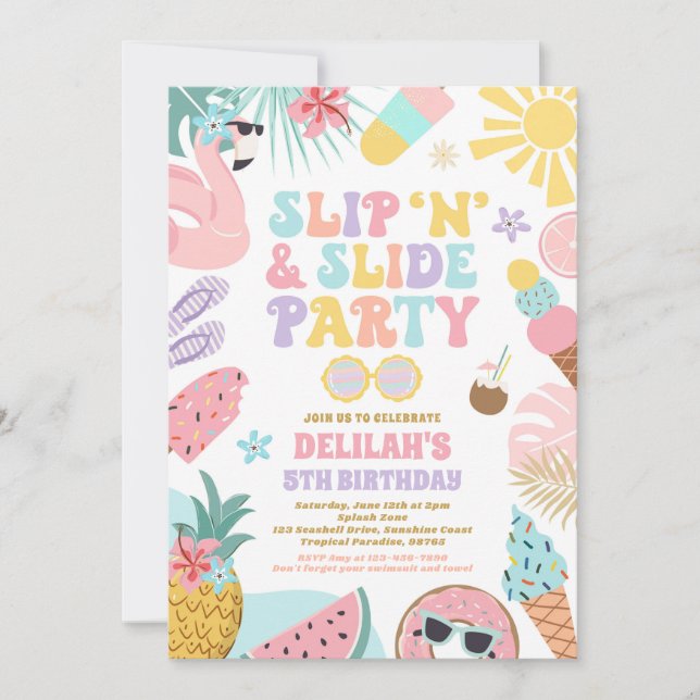 Slip 'n' Slide Splash Pad Summer Birthday Party Invitation (Front)