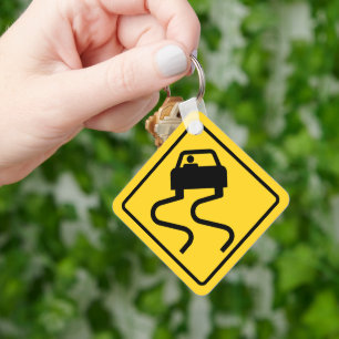 Slippery Road when Wet Key Ring