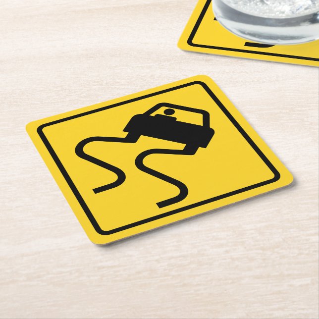 Slippery Road when Wet Square Paper Coaster (Angled)